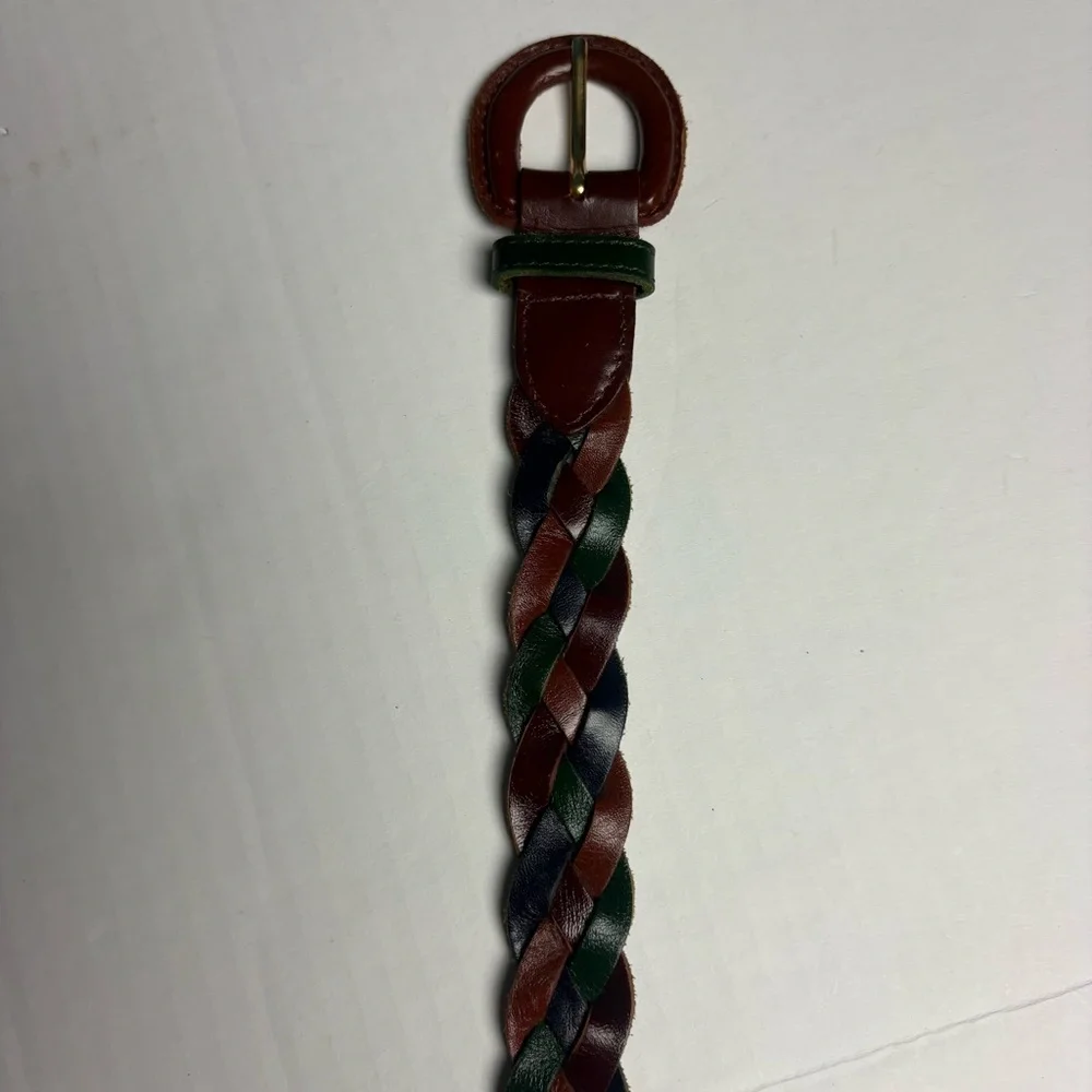 Vintage Women's Medium Belt Leather Braided Y2K Green Maroon Brown K4020106